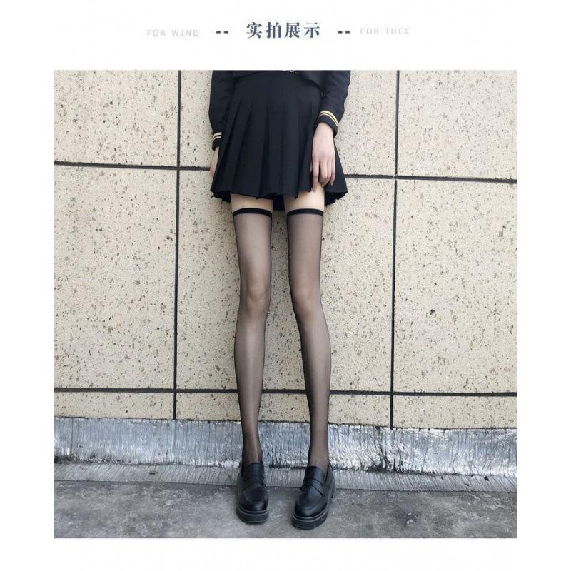 Lolita Straps Y2k Stockings White Pure Desire Socks Subculture Long Knee Socks Black and White Silk Thin Babes