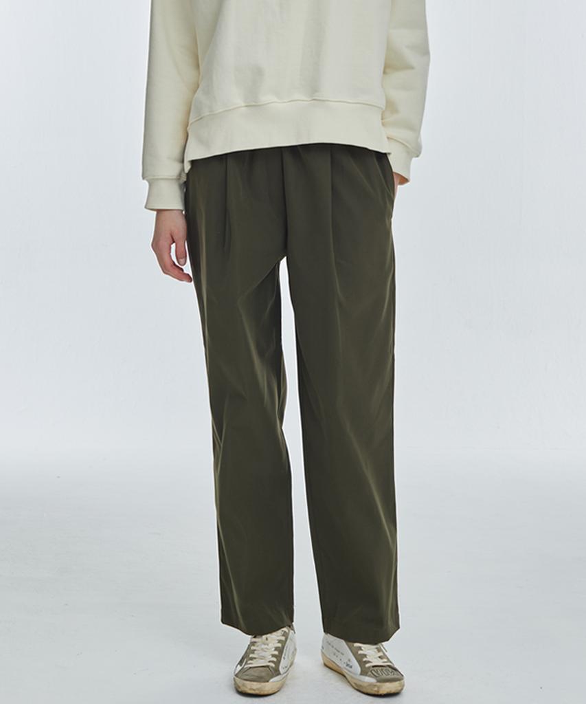 MANAVIS7 Single-Pleat Wide Elastic Waist Pants [Khaki]