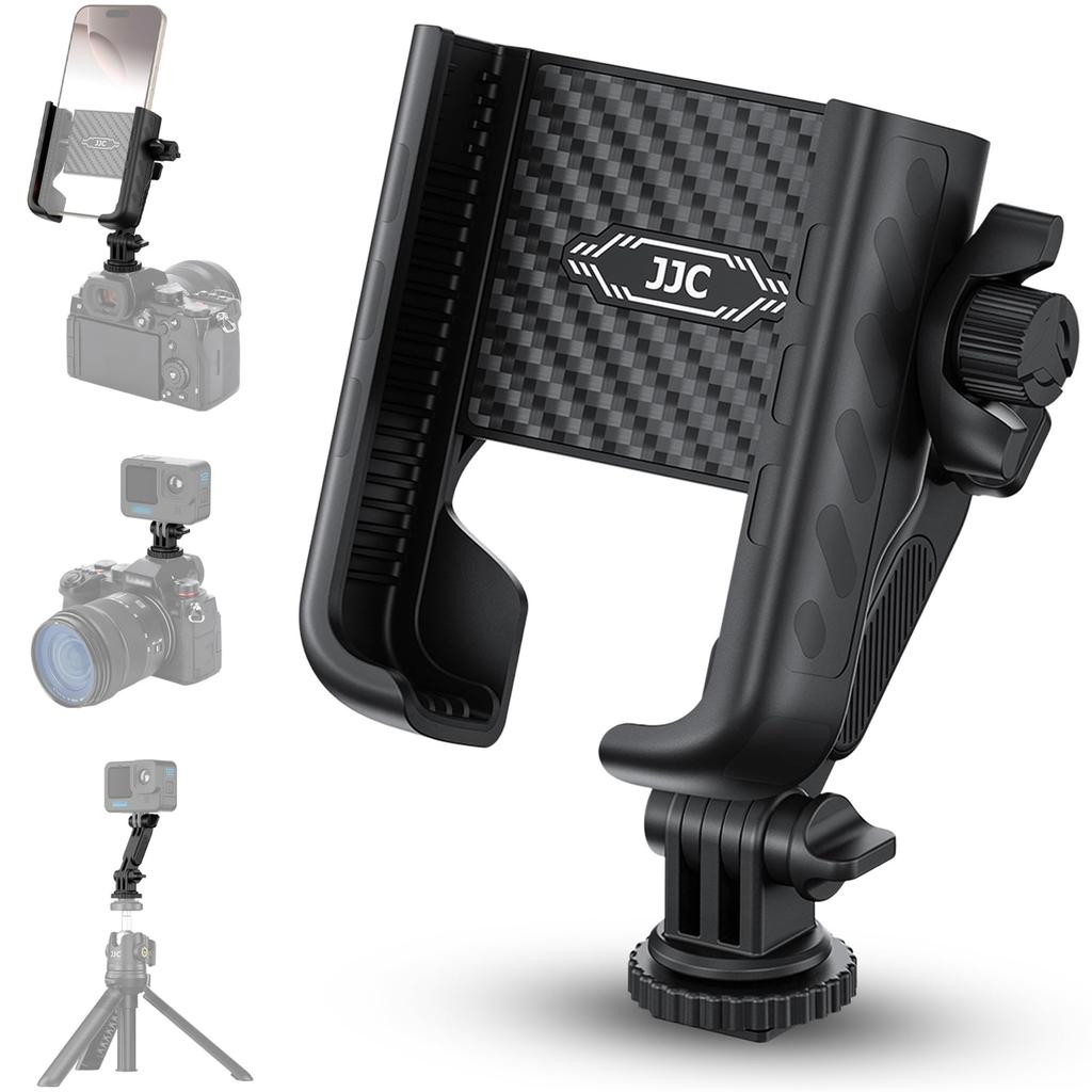 JJC Hot Shoe Camera and Smartphone Holder for Action Simultaneous Camera and Smartphone Portrait and Landscape Screw Drop Suitable for Stick GoPro