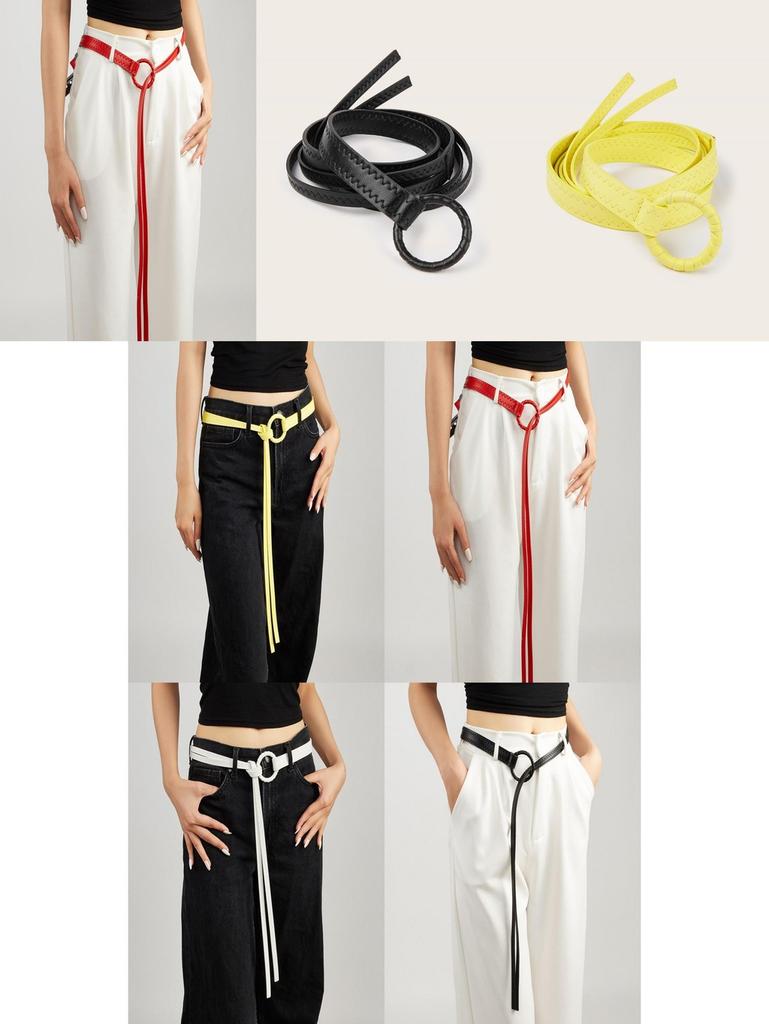 Fashion Solid Color Round Buckle Decoration Women Casual Belt For Daily Wear