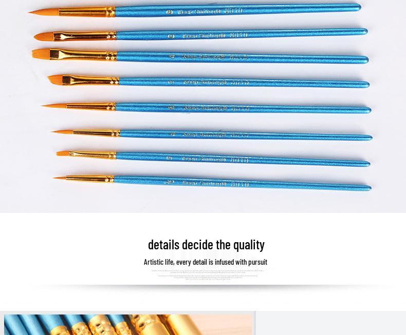 10-Piece Pearlescent Blue Nylon Paint Brush Set for Acrylic, Watercolor, and Gouache