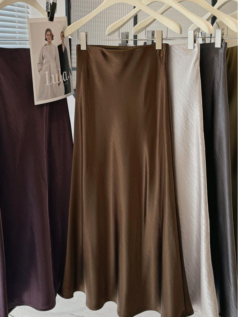 Французская ретро атласная юбка-рыбка - Элегантная женская А-силуэта для весны/лета M