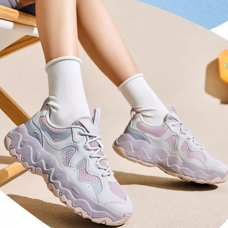 New Anta Slip Resistant And Breathable Low Top Chunky Sneakers Women's Gray Pink Purple 922528822-3