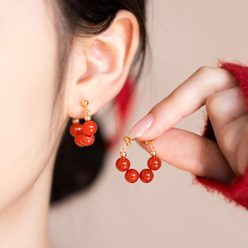

Red Earrings for Women: Feng Shui Wealth-Bringing Earrings with Red Agate for Autumn and Winter| 【Natural Southern Red A