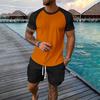 Men's Summer Solid Color Loose Plug-In Short-Sleeved Round Neck Top Workwear Shorts Suit