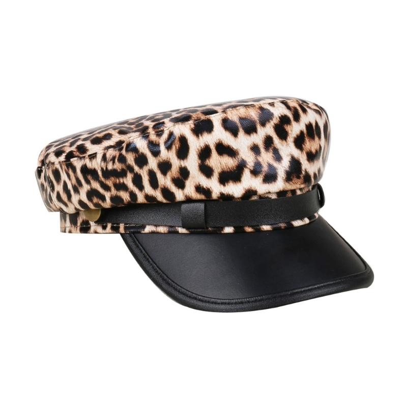 Flat Cap PU Leather Leopard Print Sun Breathable For Outdoor Use Riding Fashion Seamless Construction