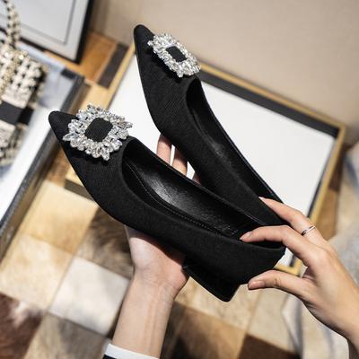 Su Yinyin Valse~ Ballerines à bout pointu et boucle carrée en strass, chaussures simples à talon épais pour femmes, modèles de printemps