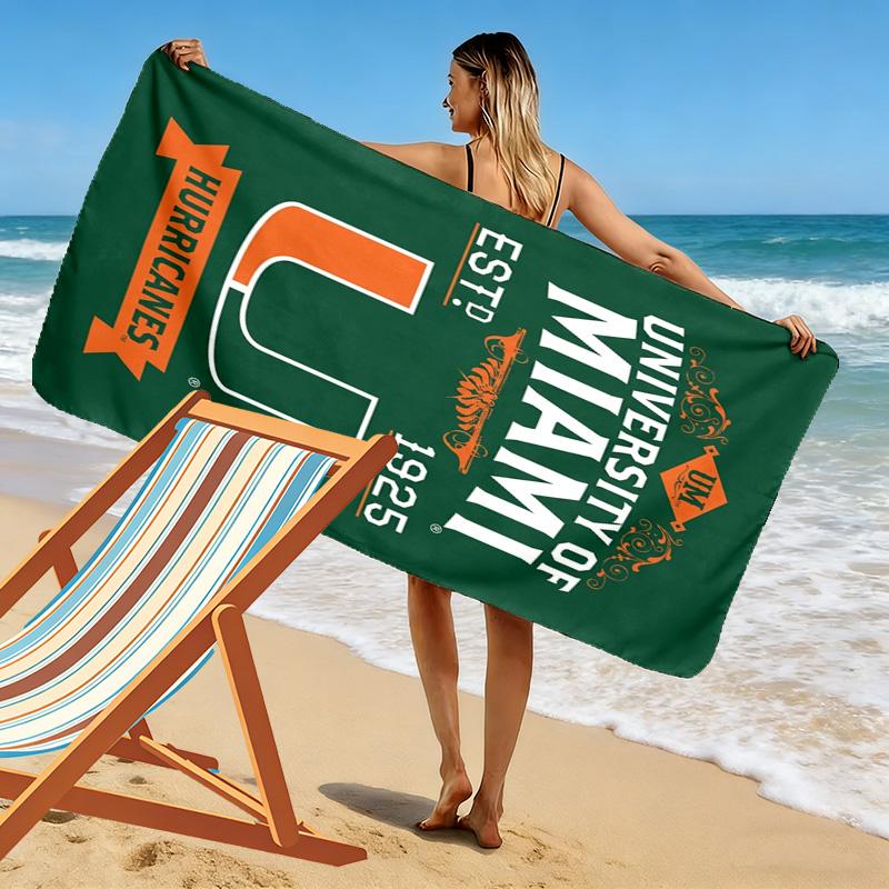 Miami Hurricanes Logo Print Beach Towel, Large Soft Quick Dry Towel for Beach Camping Swimming
