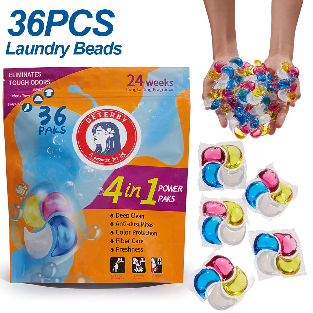 36 шт. Капсулы для стирки 4-в-1, жидкий стиральный порошок, шарики-капсулы для стиральной машины, шарики с ароматом розы, смягчитель для одежды, парфюм
