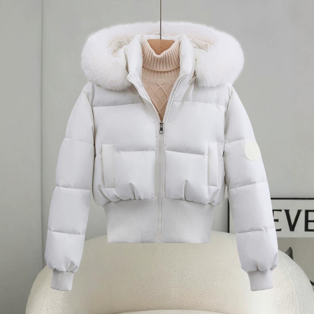 Women's fleece thickened casual cotton-padded clothes fashion hooded big fur collar cotton jacket winter new