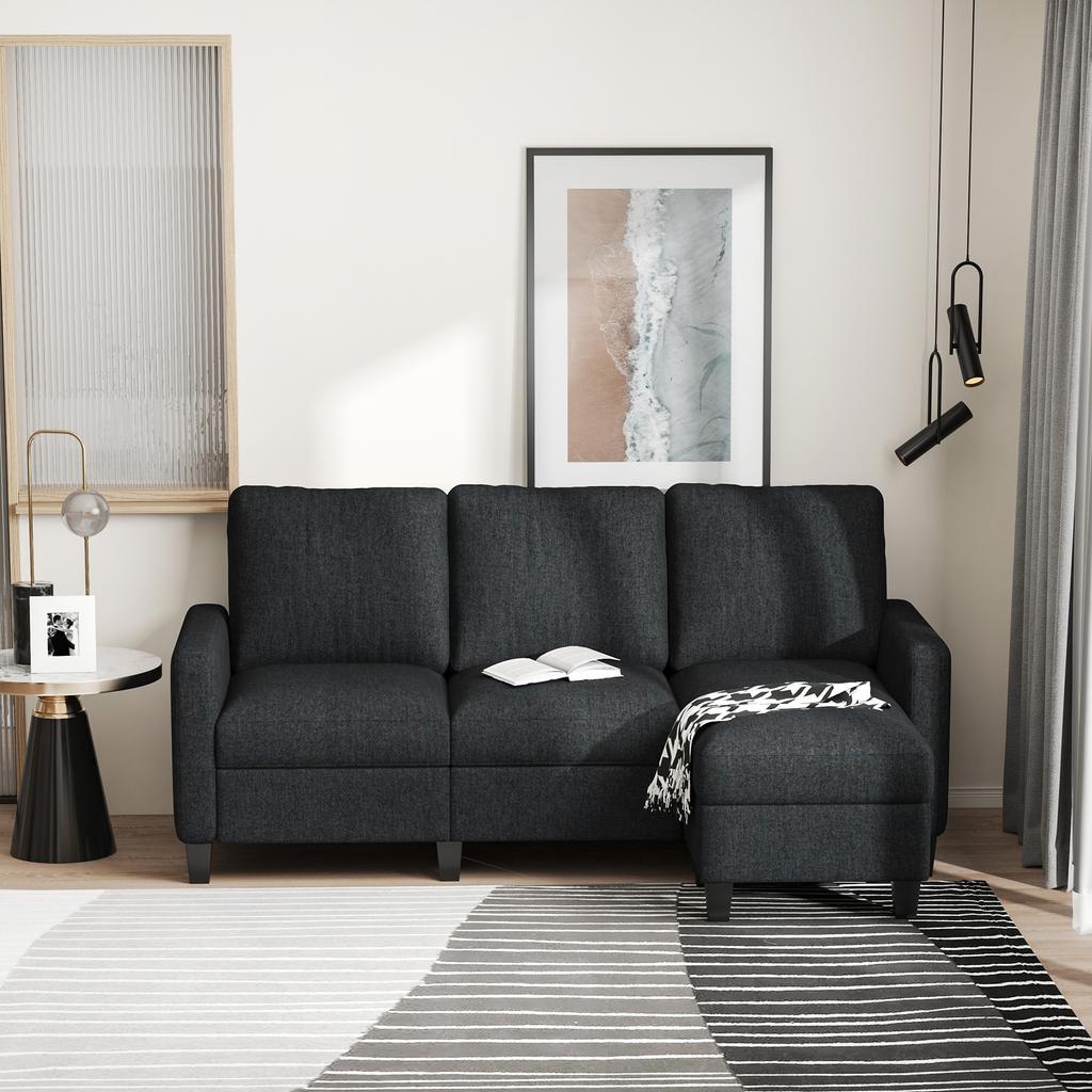Corner Sofa, Sofa Set, with Reversible Chaise Longue, 197 X 139 X 91cm, Dark Grey