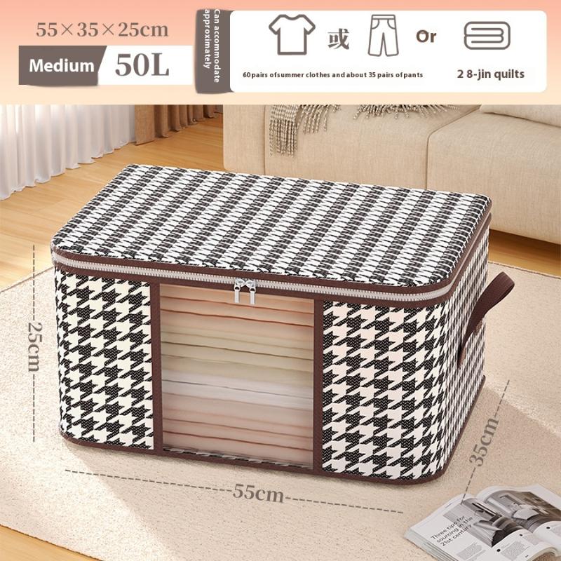 Visible Large Capacity Storage Box Portable Household Clothes Organizer With Handles Foldable Dustproof Quilt Zipper Container