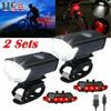 2 Sets USB Rechargeable LED Bicycle Headlight Bike Front Rear Lamp Cycling US