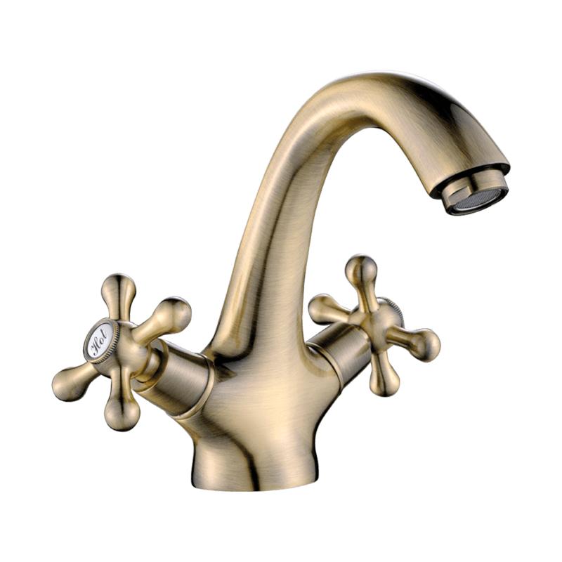 Retro Wall-Mounted Basin Mixer Tap with Pop-Up Drain, Antique Brass, Stilo