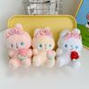 Charming Bowknot Strawberry Bunny Keychain Short Plush Toy Customizable In Three Colors