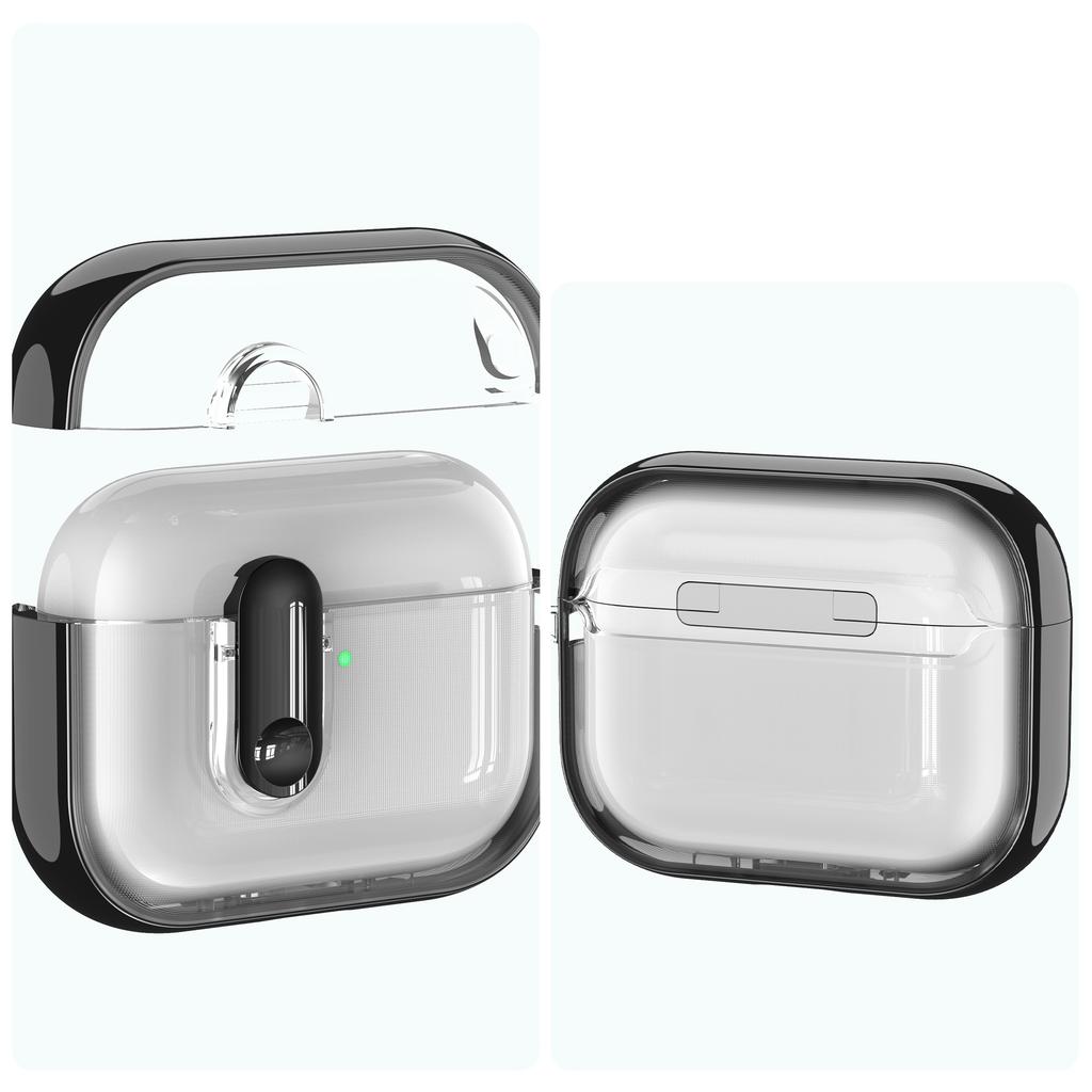 For AirPods Pro 3 Case Clear Electroplated TPU PC Earbuds Cover with Lock Clasp / Carabiner