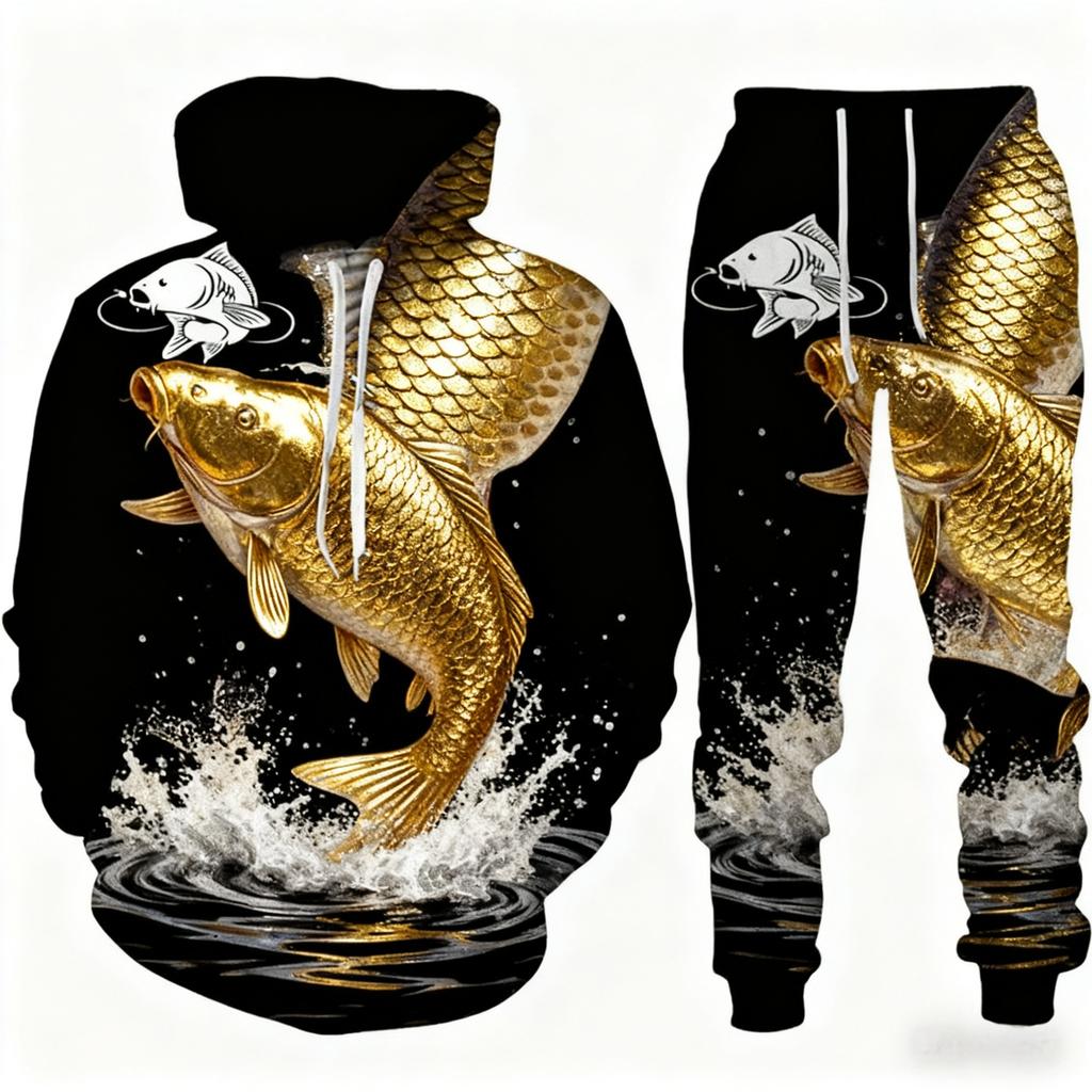 Popular Bass Fishing 3D Print Unisex Hoodie Pants Suit Men Long Sleeve Tracksuit Outfit Casual Outdoor Hunting Camping 2Pcs Sets