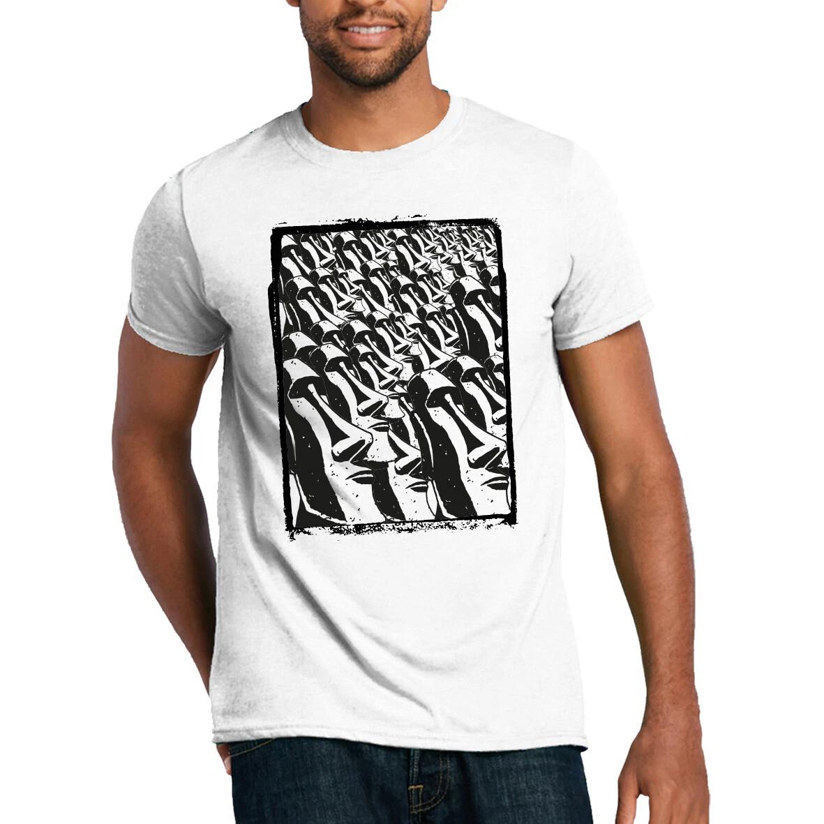 Easter Island Head Pattern Tshirt Moai Monolithic Human Carved Ancient Artifacts M
