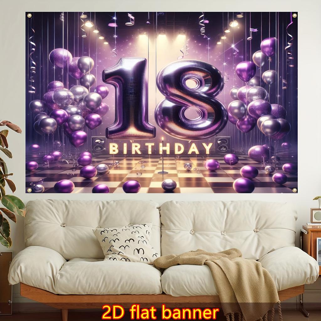 Ein 2D-Flachbanner zur Feier des 18. Geburtstags eine prächtige lila Ballonbühne Geburtstagsfeier Dekoration