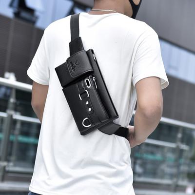 Bolso de pecho para hombre con orificio, antirrobo, correa de hombro ajustable, multifuncional, de piel sintética, único