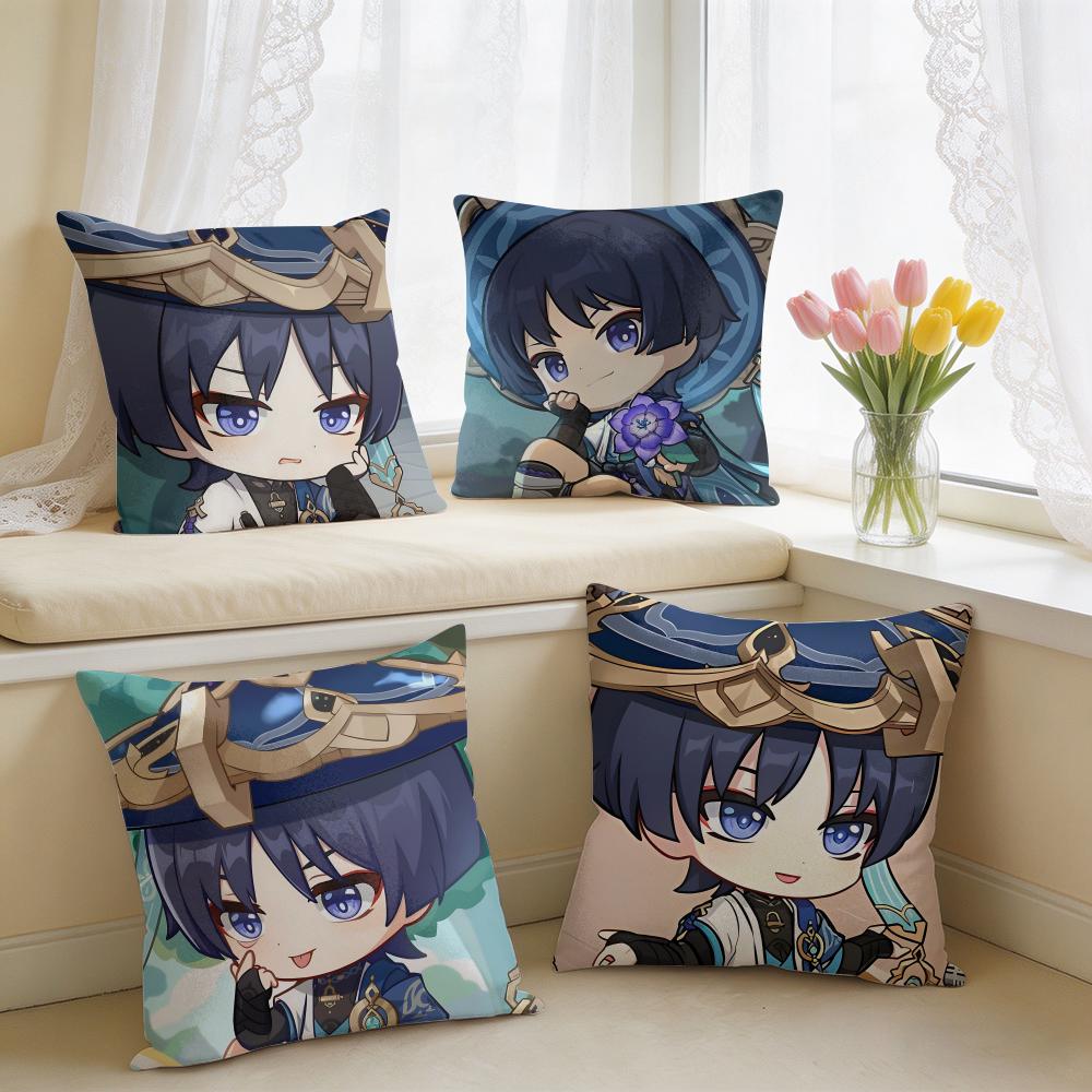 Wanderer Cute Genshin Impact Cushion Cover Square Short Plush Pillow Case Living Room Sofa Home Decor Funda X