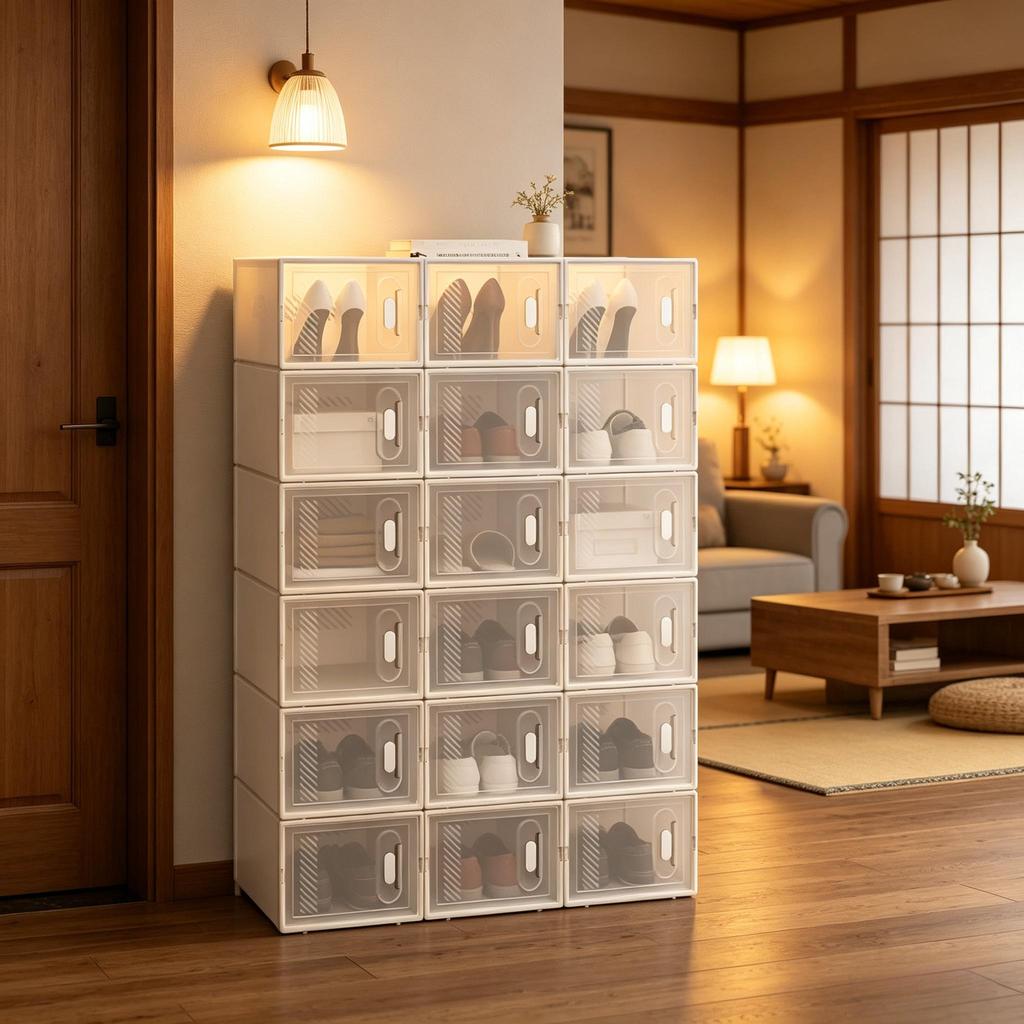 Stylish Shoe Storage Box, Stackable Wardrobe, Storage Box, Modular Shoe Rack, Bookshelf, Toy Organizer, Bathroom Cabinet (only with 18pcs Storage Box)