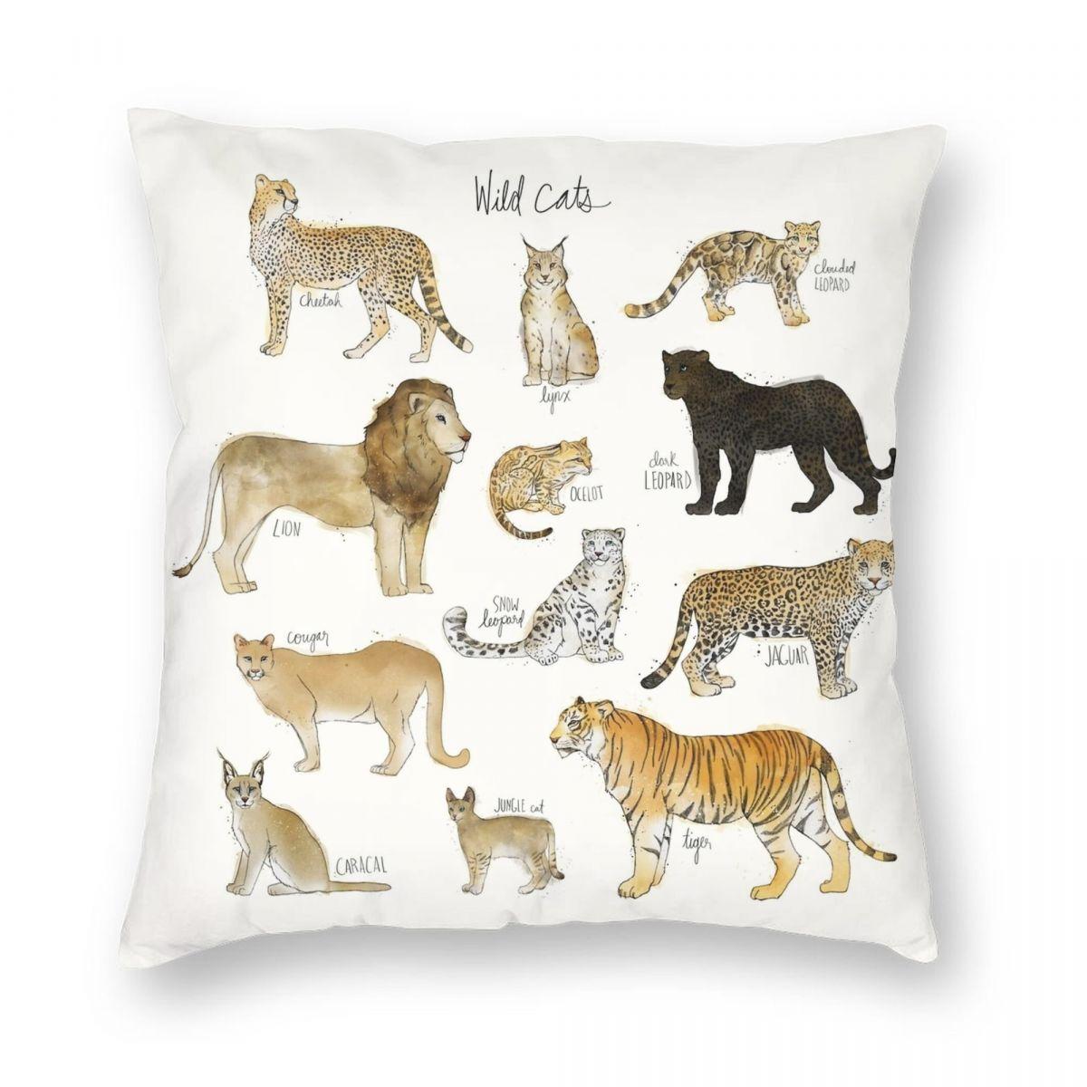 Wild Cats Cheetah Tiger Lion Square Pillowcase Polyester Linen Velvet Printed Zip Decor Pillow Case Home Cushion Cover 18 Peach skin 18*18(CM)-1Pcs