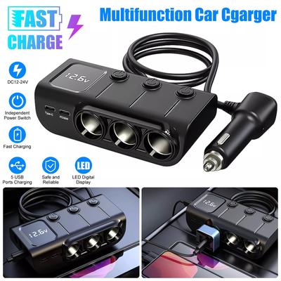 120W 3 In 1 Three Usb Socket Car Cigarette Lighter Adapte 12V 24V Splitter Led Fast Charger Plug Adapter For Iphone Gps Dashcam