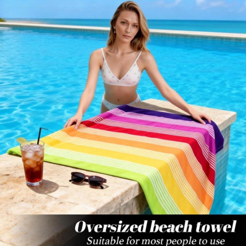 Extra Large Rainbow Stripe Beach Towel - Super Soft Microfiber Quick-Dry Wrap Towel