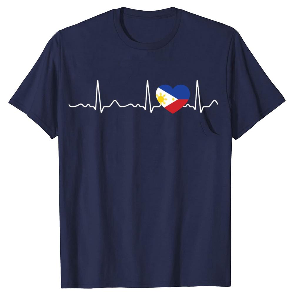 Funny Filipino Heartbeat I Love Philippines Flag Heart T-shirts Men Fashion Casual Tshirt 100% Cotton Loose Oversized T Shirt