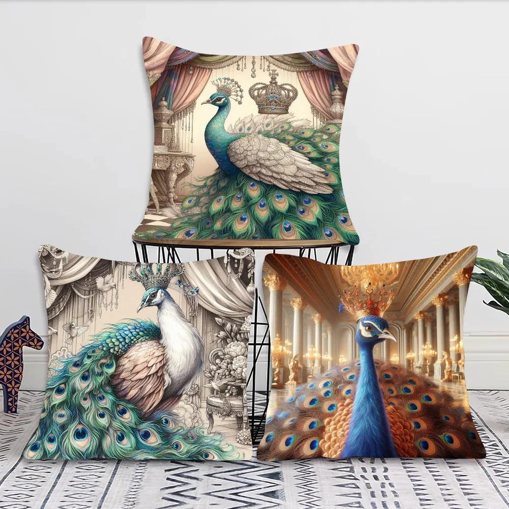 1pc Nordic Style Peacock Oil Pillow Case Square Bedroom Sofa Leisure Comfort Cushion Car Living Room Home Decoration