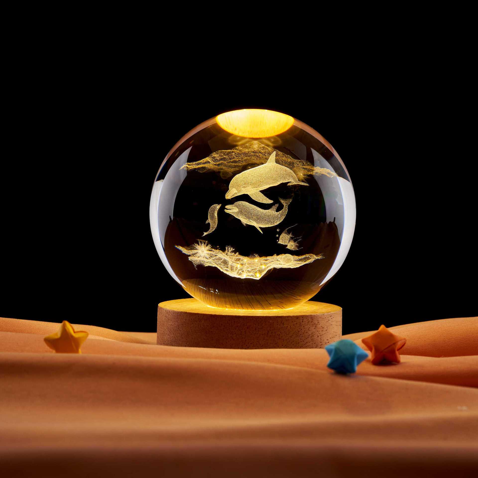 Dolphin Bluetooth 3D Laser Crystal Ball Night Light with Colorful Warm Healing Glow