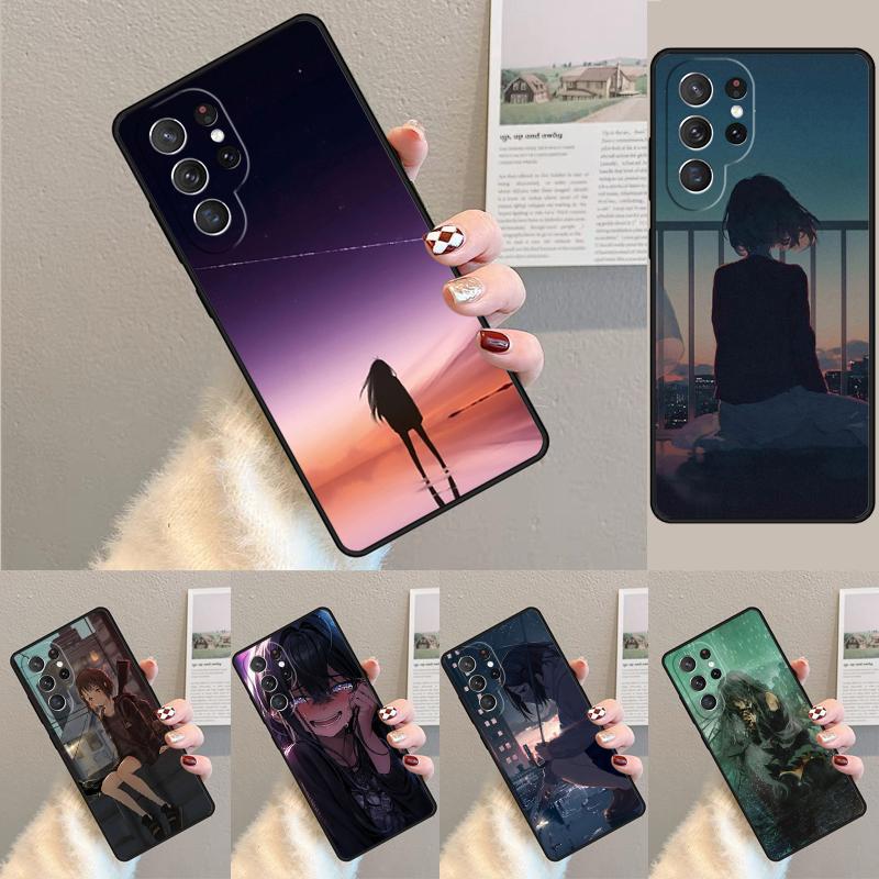 Sad Anime Girl Phone Case Cover For Samsung Galaxy S24 S25 Ultra S21 S22 Ultra S10E Note 10 Plus Note 20 FE S23