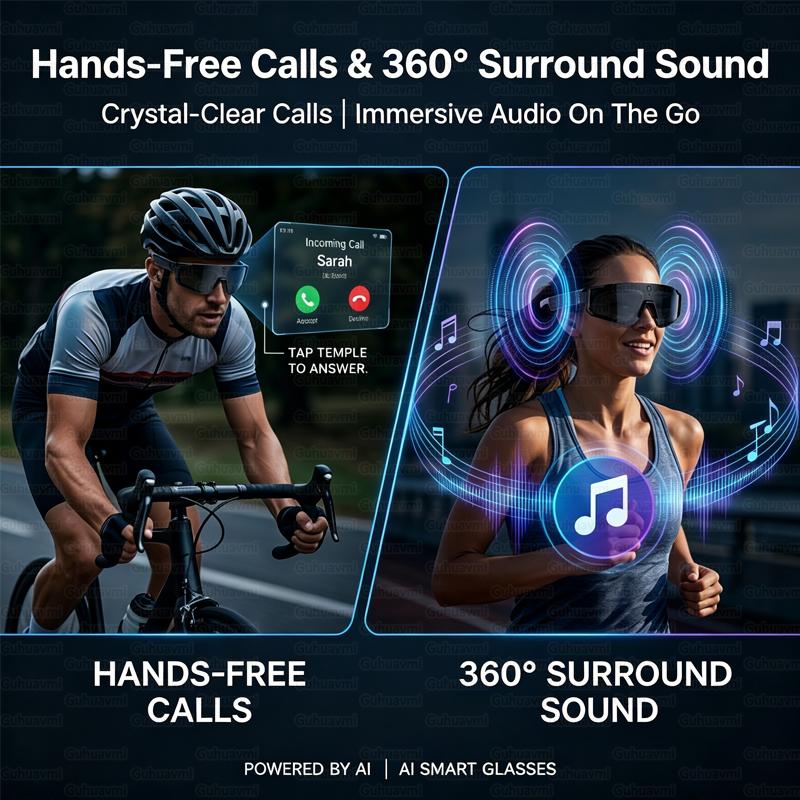 Occhiali Sportivi Intelligenti da Uomo con Fotocamera HD da 32MP, Chiamate Bluetooth, Audio a 360°, Occhiali da Sole da Ciclismo, Assistente AI, Riprese Anti-shake, Nuovi
