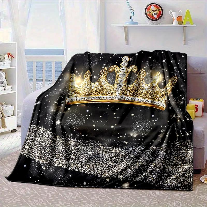 Pink Crown Sparkle Majesty Blanket Flannel Blanket for bed, sofa, Camping, Hiking, Picnic Essentials, gift for family Fan gifts