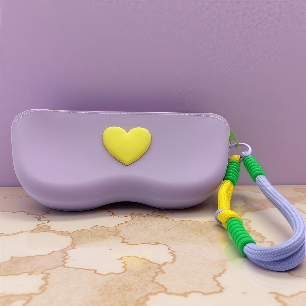 Silikon-Brillenetui mit Liebesthema, neu mit Verschluss, modisches tragbares Sonnenbrillenetui