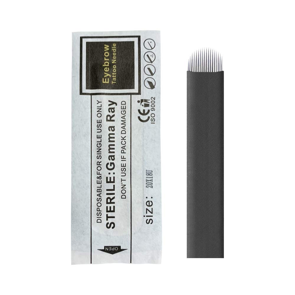 100PCS Black Flex Microblading U shape 18U Eyebrow Needles with 0.20mm Diameter 3D Embroidery for Tattoo Manual Pen Tattoo Inks Disposable Safe