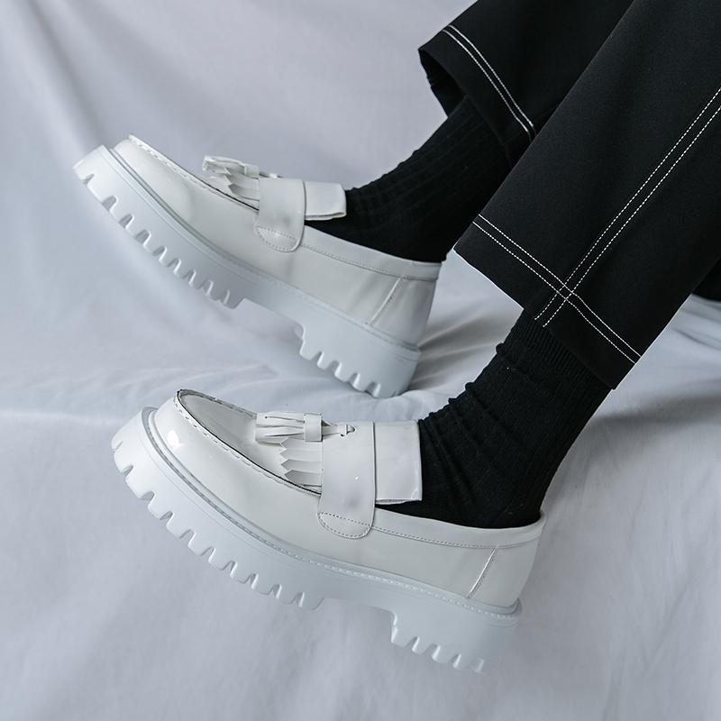 Fashion Fashion Korean Style Men Tassel Design Thick Soled Non Slip Men Comfortable Casual Loafers Date Party Round Toe Large Size Shoes