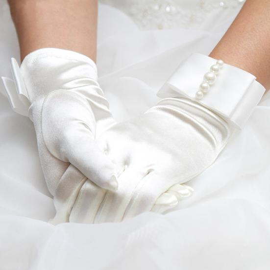 Guanti Sposa in Raso Guanti da Polso Matrimonio Donna Guanti Eleganti Lucidi per Festa del Tè Evento Formale Cerimonia di Fidanzamento Ballo