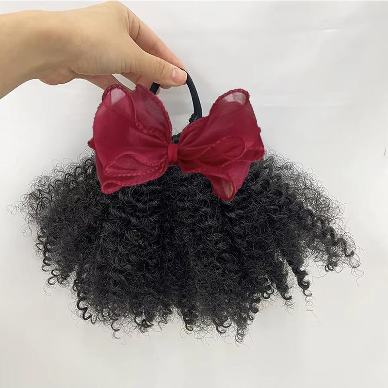 2pcs/ Luxury Kids Hair Buns Kids Afro Puff Soft Like Natural Human Hair Hand Feel Marley Kinky Bulk for Hair Girl with Elastic