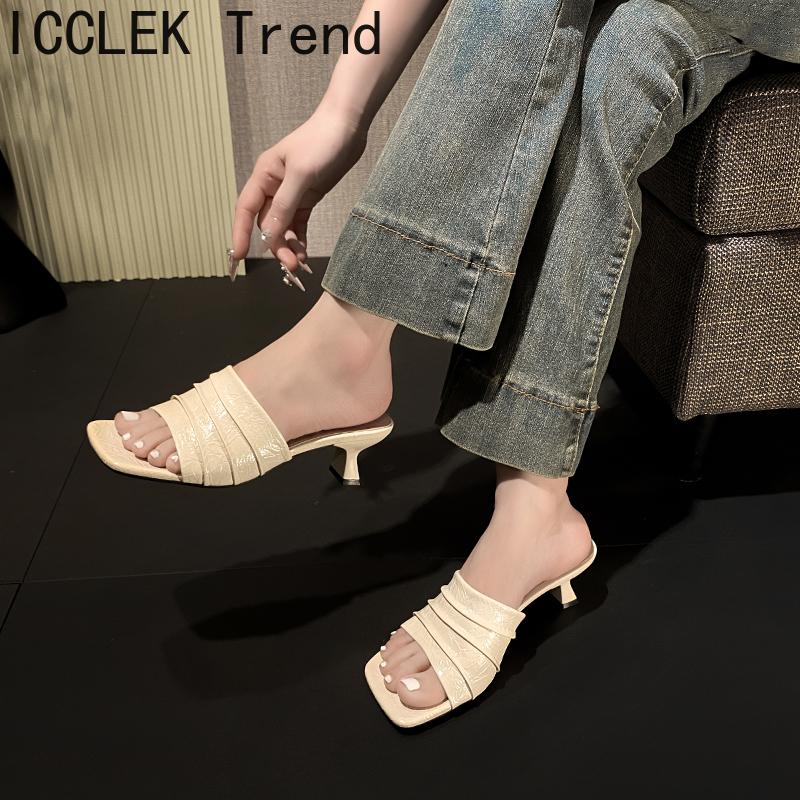 Fashion Summer Fashion Open Toe Women Slippers  Fashion Square Heels Banquet Slides Female Shoes Zapatos De Mujer