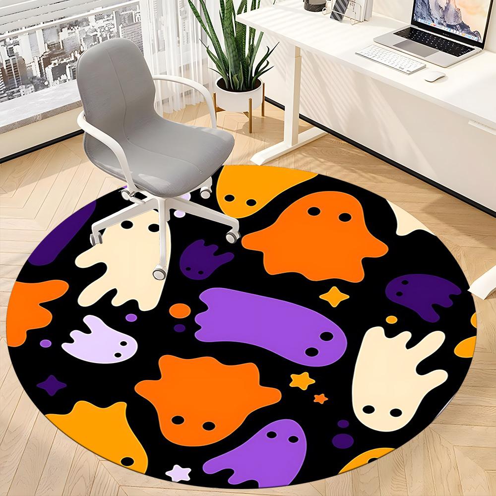 1pc Ghost Pattern Carpet, Round Non Slip Durable Large Size Office Carpet, Suitable for Office