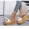 New Summer Women's Plus Size Bow Chunky Sole Wedge Platform One Strap High Heel Casual Outdoor Slide Sandals