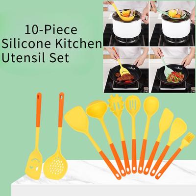 Juego de 10 Utensilios de Cocina de Silicona con Sartenes Antiadherentes Espátula de Silicona Cucharón para Sopa Cuchara Ranurada Herramientas de Cocina para Cocina