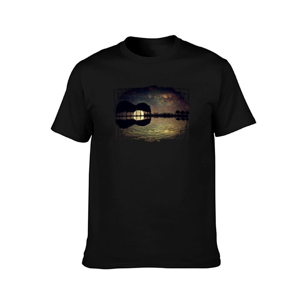 Guitar Island Moonlight TShirt Man T Shirt Summer Anime T Shirts for Man TShirt
