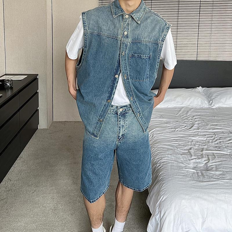 Men's Trendy Loose-Fit Denim Vest and Shorts Set