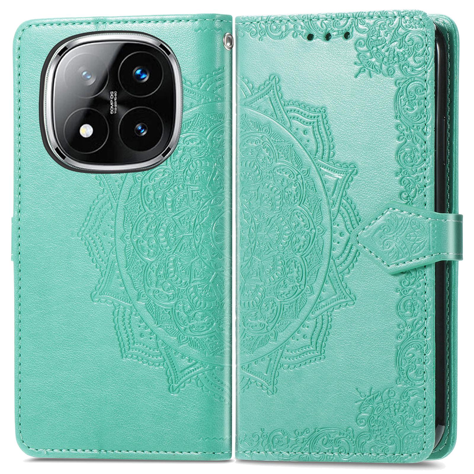 

For Xiaomi Redmi Note 14 Pro 5G/Poco X7 5G Wallet Case Mandala Flower Leather Phone Cover Stand View Green