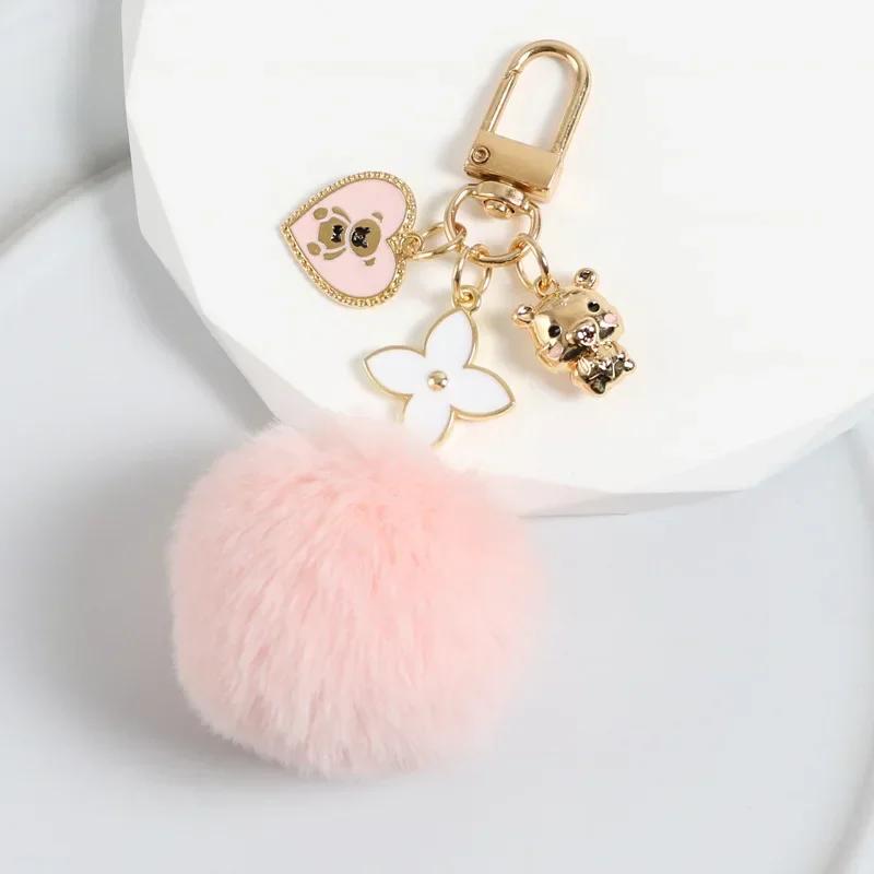 Beautiful Plush Bobble Keychains Cartoon Bear Fashionable Gold Color Ornament Present for Friends Party Favors