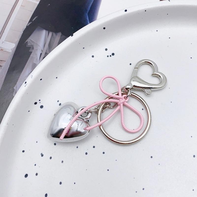 Sweet Bowknot Heart Keychain Pendant Lovely Hanging Decorations Keyring Charm for Purse Bag Backpack Handbag Ornament