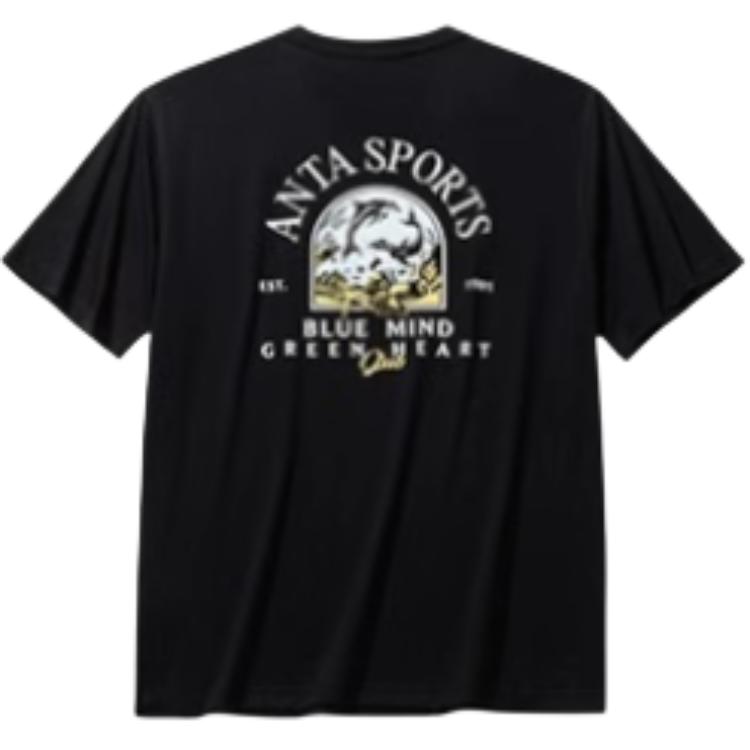 Anta Lifestyle Series Sports Casual Simple Round Neck Loose Solid Color Short Sleeve T-Shirt Men Tops Basic-Black 152528150-4